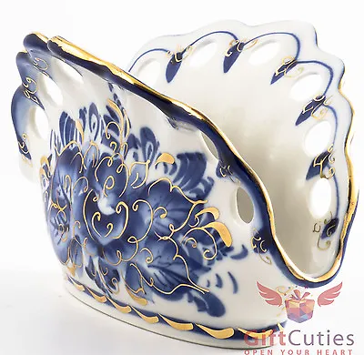 Gzhel Porcelain Napkins Holder Hand-painted In Gold And Blue Made In Russia • $32
