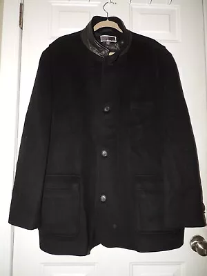 Mens Michael Kors Black 100% Wool Lambs Leather Pea Coat Dress Jacket Sz XXL • $99.99