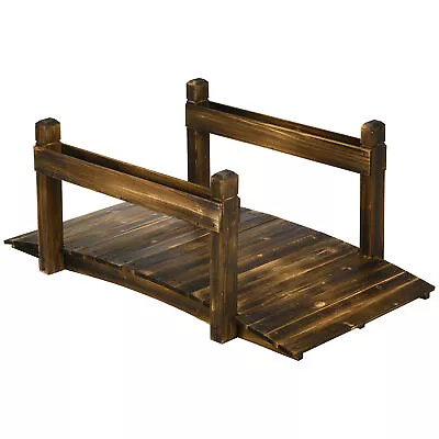 Outsunny 5FT Wooden Arc Footbridge For Pond Backyard Stream Stained Finish • £104.99