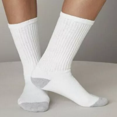 12 Pairs Men's Women White Crew Sports Cotton Socks Long Size 9-11 10-13 • $17.49