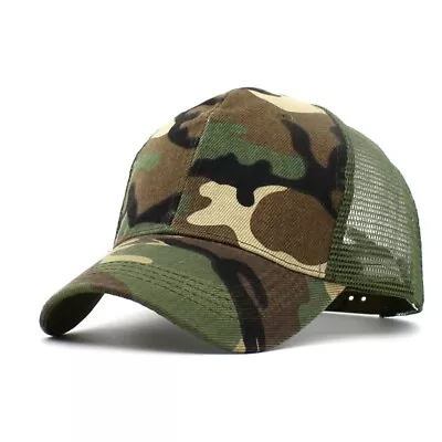 Fashion Men Boys Camo Mesh Baseball Cap Camouflage Summer Hat Army Outdoor Cap • £6.68