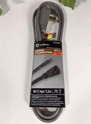 Southwire Power Supply Cord 16/3 4 Ft 13A 125V/1625W SPT-3 9724SW8809 • $6