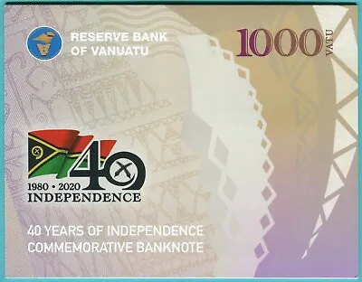 Vanuatu 1000 Vatu 2020 UNC**New - Polymer / Commemorative 40th W/folder • $49.99