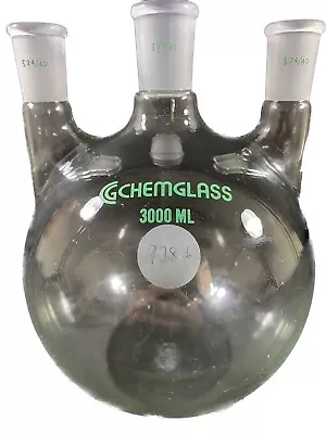 CHEMGLASS 3000mL Vertical 3-Neck Round Bottom Flask 29/42CN 24/40SN CG-1522-15 • $219.99