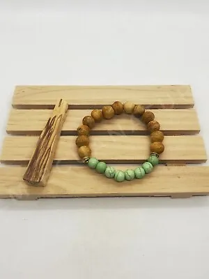 9mm Palo Santo With Mint Howlite Beads Hand-crafted Bracelet EASTER SPECIAL • $14.99