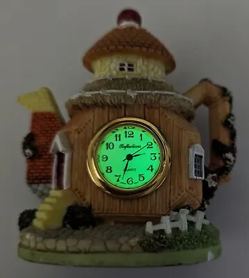 Miniature Garden Cottage House Teapot Clock 3.5  Tall X 2  Wide Works Glows  • $19
