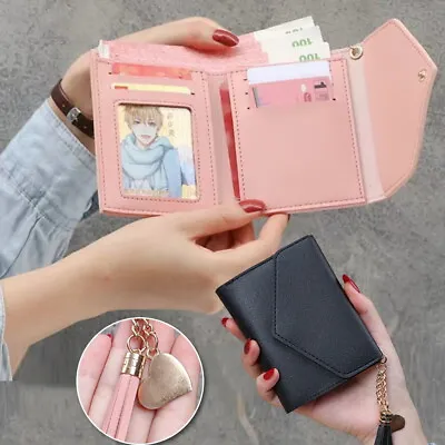 Women Girls Short Small Wallets Leather Folding Coin Card Holder Money Purse UK • £3.99