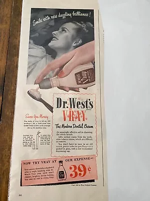 Vintage 1942 Dr. West's Vray Dental Cream Dazzling Brilliance Smile Ad • $9.99