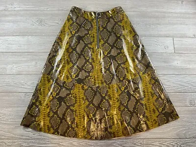 Zara Basic Women's High Waist Skirt Snake Print A-line Yellow Brown S Shiny • $22.49
