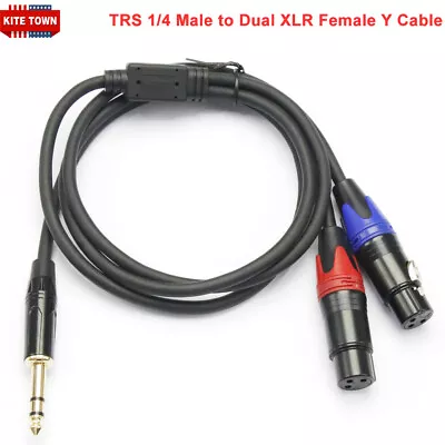 TRS 1/4 Male To Dual XLR Female Microphones Stereo Splitter Adapter Y Cable • $18.89
