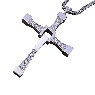 Dom Toretto Silver Cross Necklace Fast And Furious Dominic Vin Diesel Costume • $19.87
