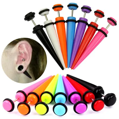 2pc Acrylic Fake Cheater Taper Ear Plug Earring Screw Illusion Stretcher Tunnel • £3.49