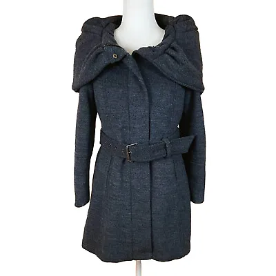 Zara Basics Dark Gray Wool Blend Coat Size M Oversized Hood/Cape Belt Pockets • $44.99