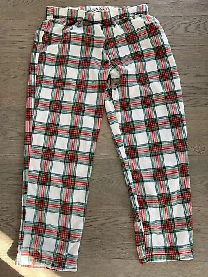 Mens Large Fleece Pajama Christmas Pants Tartan Plaid White Wondershop • $9.99