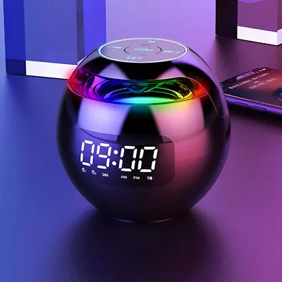 LED Display Alarm Clock Modern Ball Music Speaker Radio Music Player Clock TF/FM • £15.58