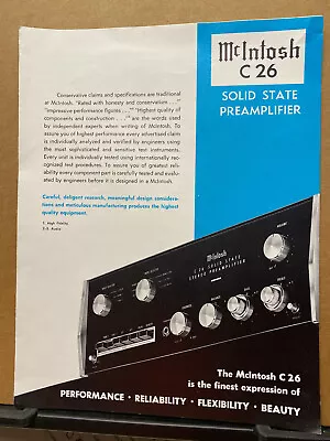 Vtg McIntosh Brochure ~ C 26 Preamplifier Catalog Insert • $15.98