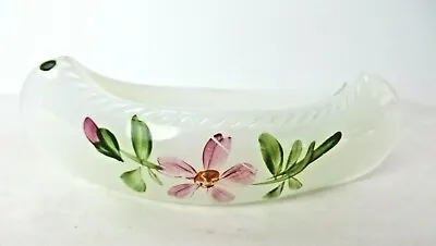 Vtg Opaque Milk Glass Canoe W Hand Painted Flower Dish Approx 6  L  #10528 • $9.24