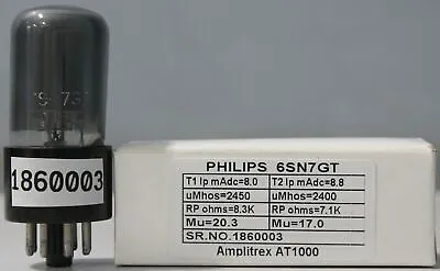 6SN7GT Philips Black Coated Glass Made In Holland Amplitrex Tested 1 Pc #1860003 • $412.78