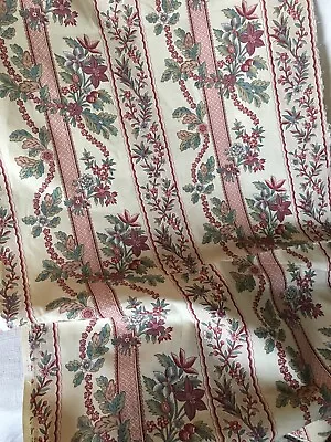 $38.99 • Buy Vintage French Floral Garland Lisere Stripe Cotton Fabric ~ Rose Blue Plum Green