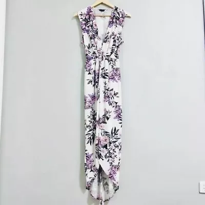 SHEIKE Sleeveless White Floral Draped Tie Maxi Dress Size 14 • $39.95