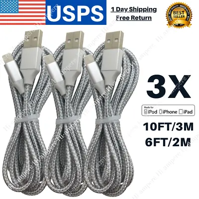 $10.99 • Buy 3Pack 10ft 6ft Long USB Fast Charging Cable For IPhone 13 12 11 7 6 Charger Cord