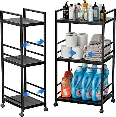 3 Tier Retractable Narrow Storage Shelving Unit With Wheels 84.5x44x32 Cm METAL • £29.90