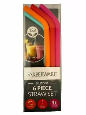 Farberware 6 Piece Large Eco Friendly Reusable Silicone Straw Set • $2.99