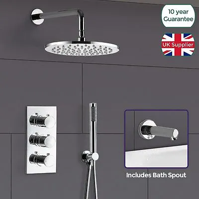 Bathroom 3 Dial 3 Way Concealed Round Thermostatic Shower Mixer Valve Chrome • £155.99