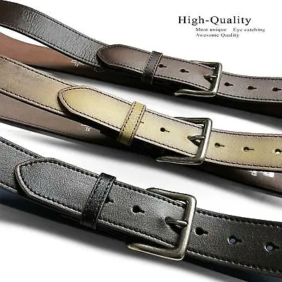 Classic Buckle Vintage Casual Jean Belt Genuine Leather Belt 1-1/2 (38mm) Wide • $17.95