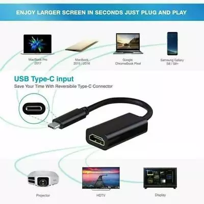 Tablets USB-C Type-C To HDMI Cable TV AV HDTV For Macbook Adapter Phone New • $3.63