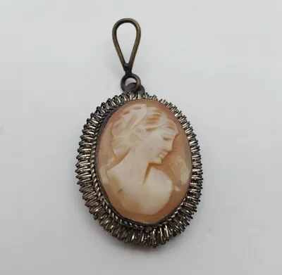 Vintage Italian Cameo Pendant Signed BA800 Art Deco Silver Tone Pink Charm • $36