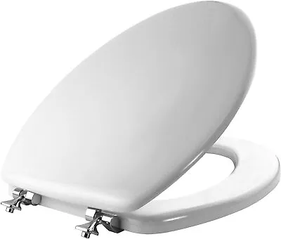 MAYFAIR 1844CP 000 Elongated Toilet Seat White Enameled Wood Chrome Hinges • $32.80