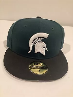 Michigan State Spartans New Era 59FIFTY Green Black Hat Cap Size 7 New • $8.76