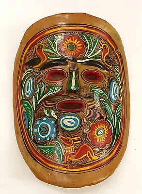 Hand Painted Mexican Pottery Mask W/Birds 8 3/4  Tall X 7  Wide Finely Crafted • $10.88