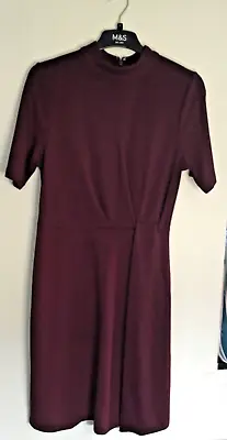 Warehouse Burgundy Short Sleeved Jersey Shift Dress Size 8 • £10