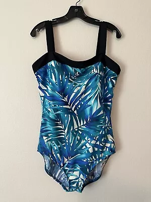 Miraclesuit Woman’s Swimsuit Blue Shelf Bra/Built In Soft Cups Size 16 One Piece • $38