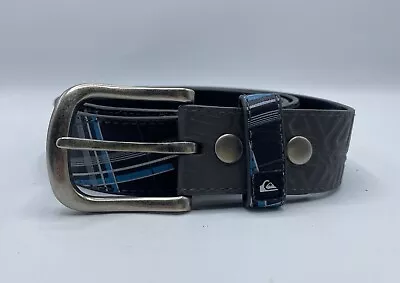 Quiksilver Leather Belt Medium 34” Blue Black Checked Stitched Detail Logo  • £24.99