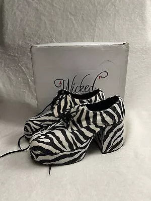 Wicked Costumes Disco Zebra Print Platform Shoes UK 7-8 Pantomime Performance • £48.45