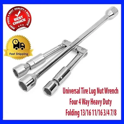 Universal Tire Lug Nut Wrench Four 4 Way Heavy Duty Folding 13/16 1/16 3/4 7/8 • $15.88