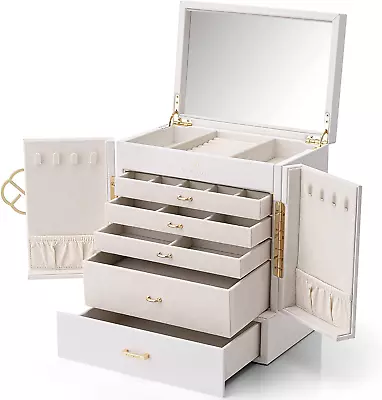 Jewellery Box Organizer 6-Layer Large Faux Leather Jewellery BoxMirror Jewelle • $266.80