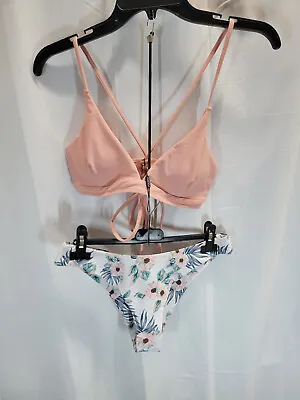 $15.99 • Buy Zaful Pink Floral Mismatched Lace Up Bikini Two Piece Swimsuit - Size Medium