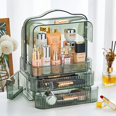 Large Clear Make Up Organiser Cosmetic Vanity Case Box Drawers Skincare Storage • £11.94