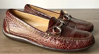 Martin Dingman Saxon Alligator Grain Leather Horsebit Loafers Men's US 9 • $104