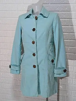  An Original Milly Of New York Size 6 Fully Lined Aqua Cotton Coat With Wood But • $100