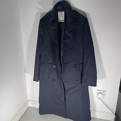 RAF Overcoat Raincoat Navy Full Length Double Breasted 3 Button Belt Size Medium • £120