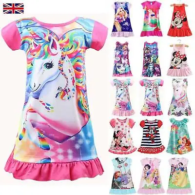 Unicorn Girls Children Lightweight Tunika Nightdress Nightie Pjs Pyjamas 3-8 Y • £4.59