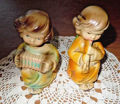 Set Of Two (2) Vintage FINE A QUALITY Musical Angels W/Accordion & Flute Japan • $12.99