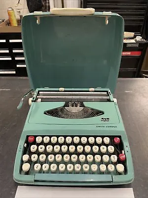 Vintage Smith-Corona Cougar Aqua Blue Green Typewriter W/ Case Portable England • $89.94