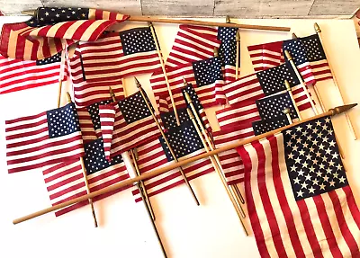 Vintage MINI AMERICAN FLAGS W/POLES-USA PATRIOTIC America & 2 Larger Flags LOT • $14.99