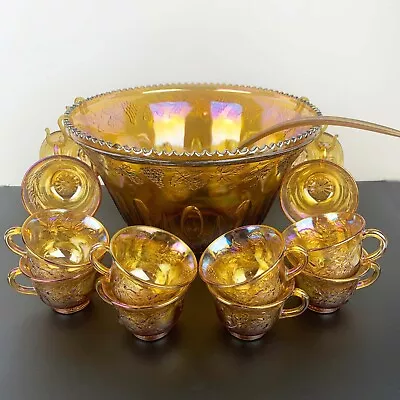 Indiana Glass USA Princess Punch Bowl Set | Carnival Gold Glass Punch Bowl Set • $185
